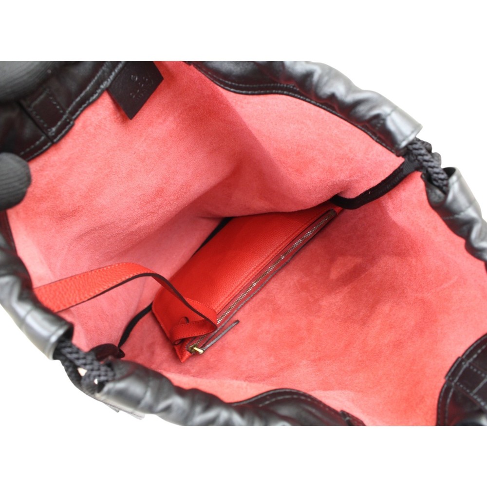 Gucci Leather Black Backpack Drawstring Red - image 7